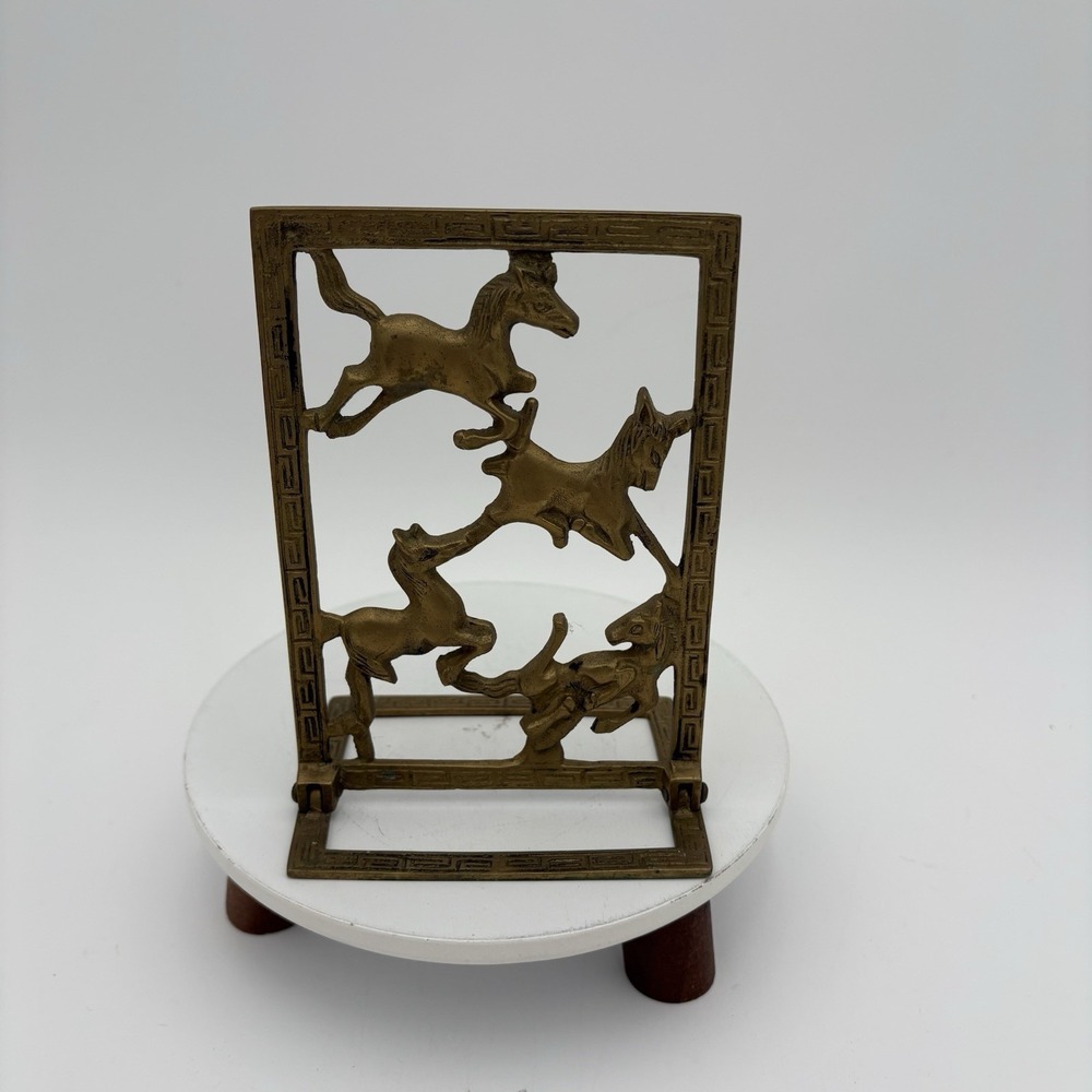 Vtg Horses Brass Fold Up Bookend Decor Cut Out‎ Design MCM